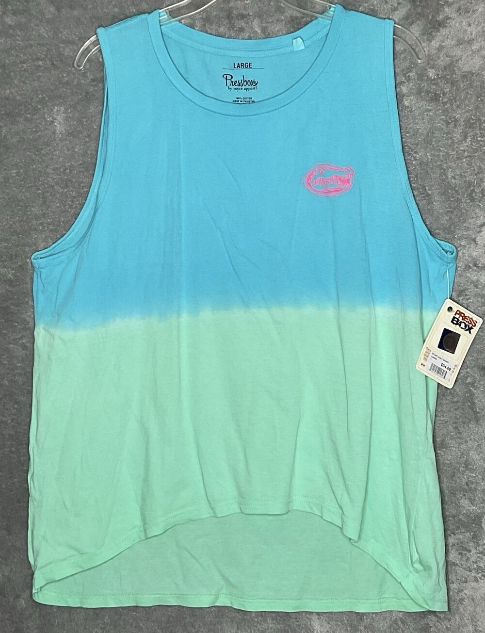 Pressbox Womens Ombré Muscle Large Tank Top Gator Logo Blue Green Pink Shirt